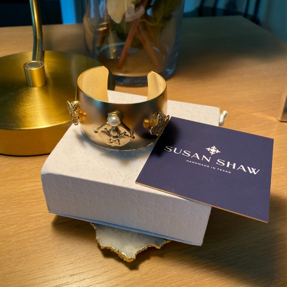 Handcast Gold Bee and Pearl Cuff by SUSAN SHAW